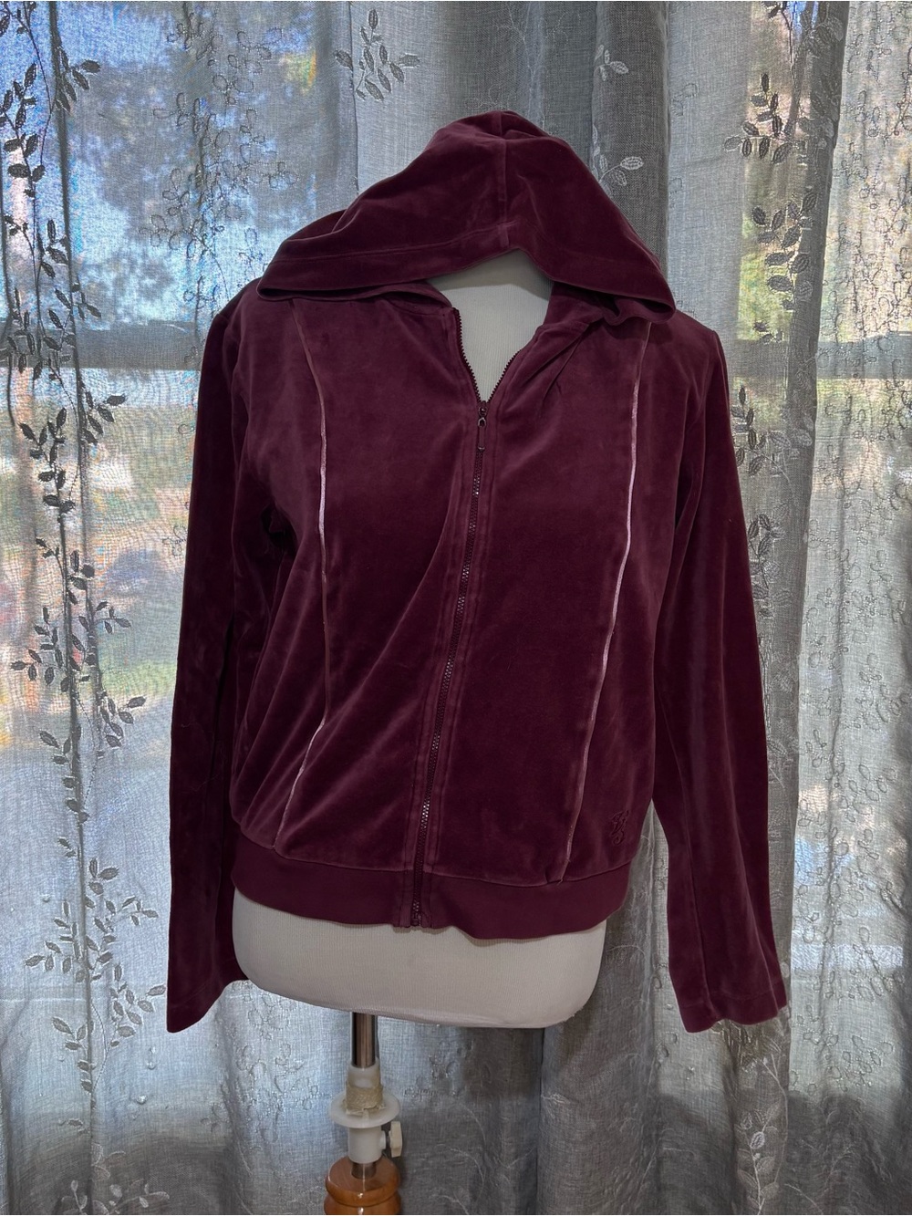 Vintage 2003 Victoria's Secret Velvet Zip Hoodie - Deep Burgundy